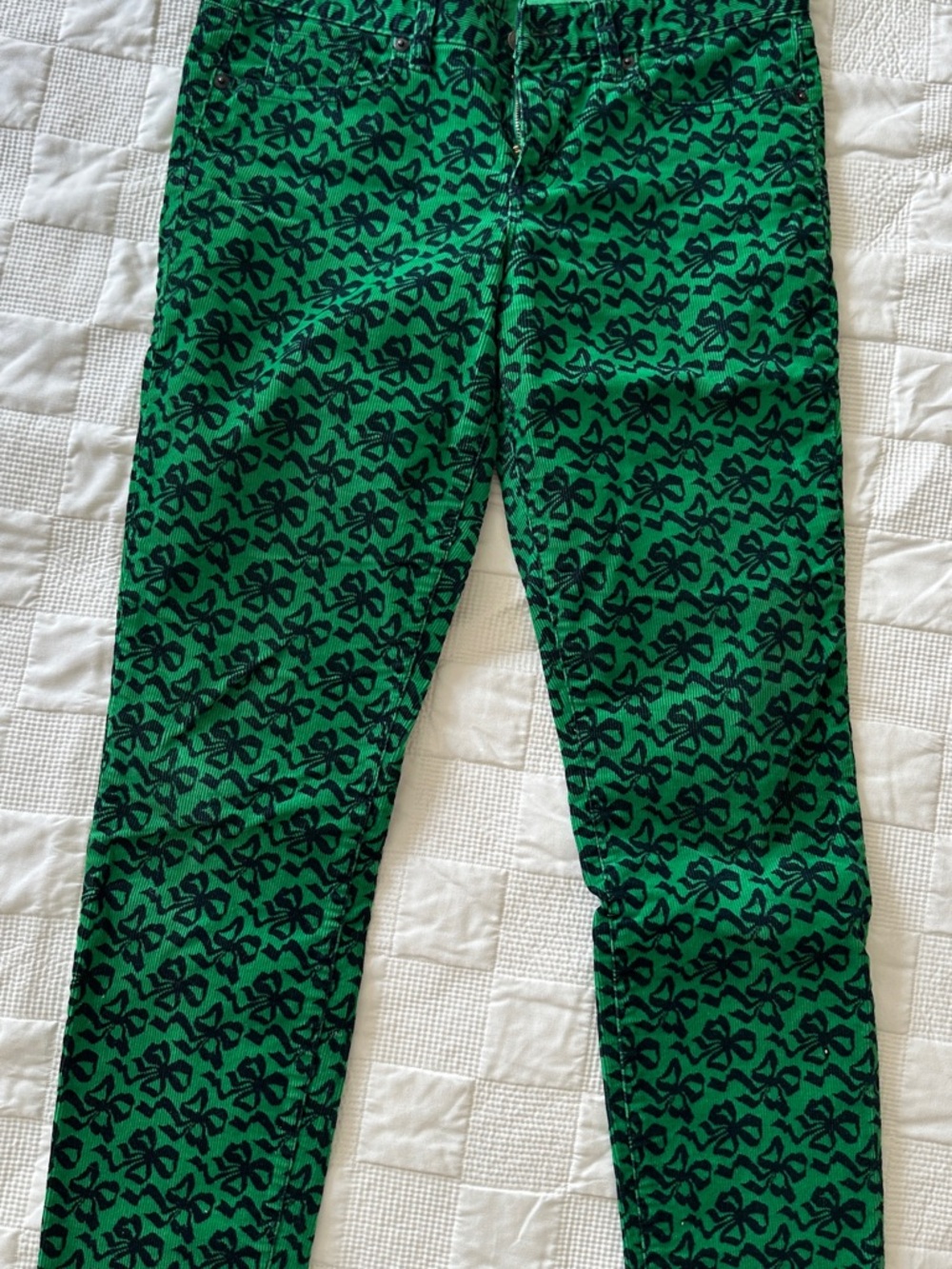 JCrew Women’s Green Patterned Stretch Corduroy Pants